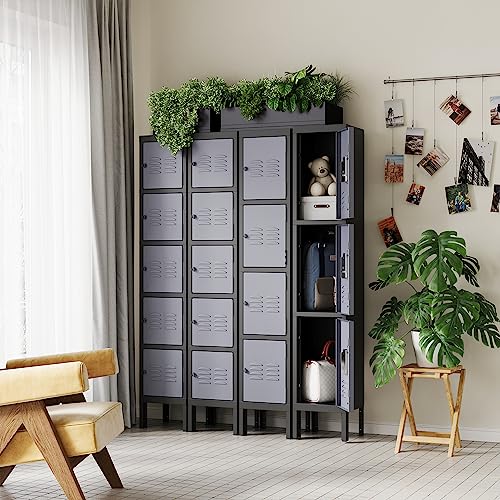 Letaya Metal Lockers 5 Doors 66" Tall Steel Storage Cabinet Gray G40479