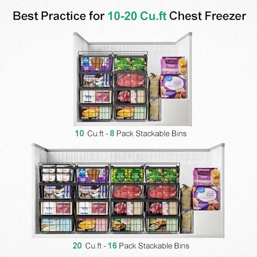 iSPECLE Freezer Organizer Bins 2 Pack, Expandable Stackable for Chest Freezer, Black R10570
