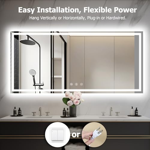 YOLEO 40x36 LED Bathroom Mirror with Front and Backlit, Anti-Fog, Dimmable N615