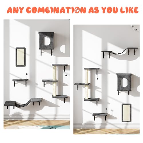 NUNU LAB Wall Mounted Cat Climber Set with House, Tunnel, Scratcher, Black M305