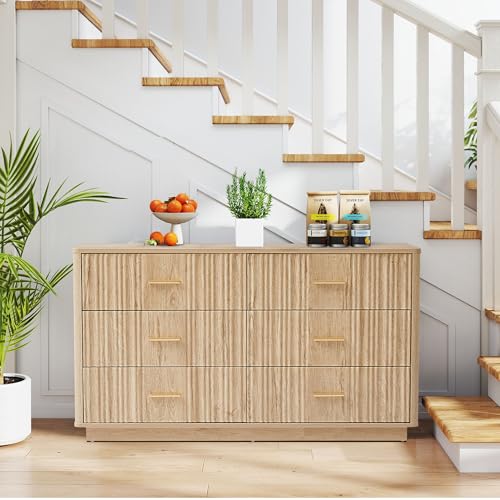 Fluted 5 Drawers Dresser for Bedroom, Wooden Tall Storage, Walnut L1075