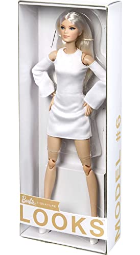Barbie Signature Looks Doll Tall Blonde Posable Fashion Doll White Dress Platform Boots J1168