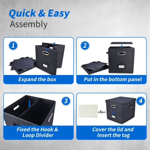 Vinyl Record Storage Box with Lid Holds 50+ LPs Black N6094