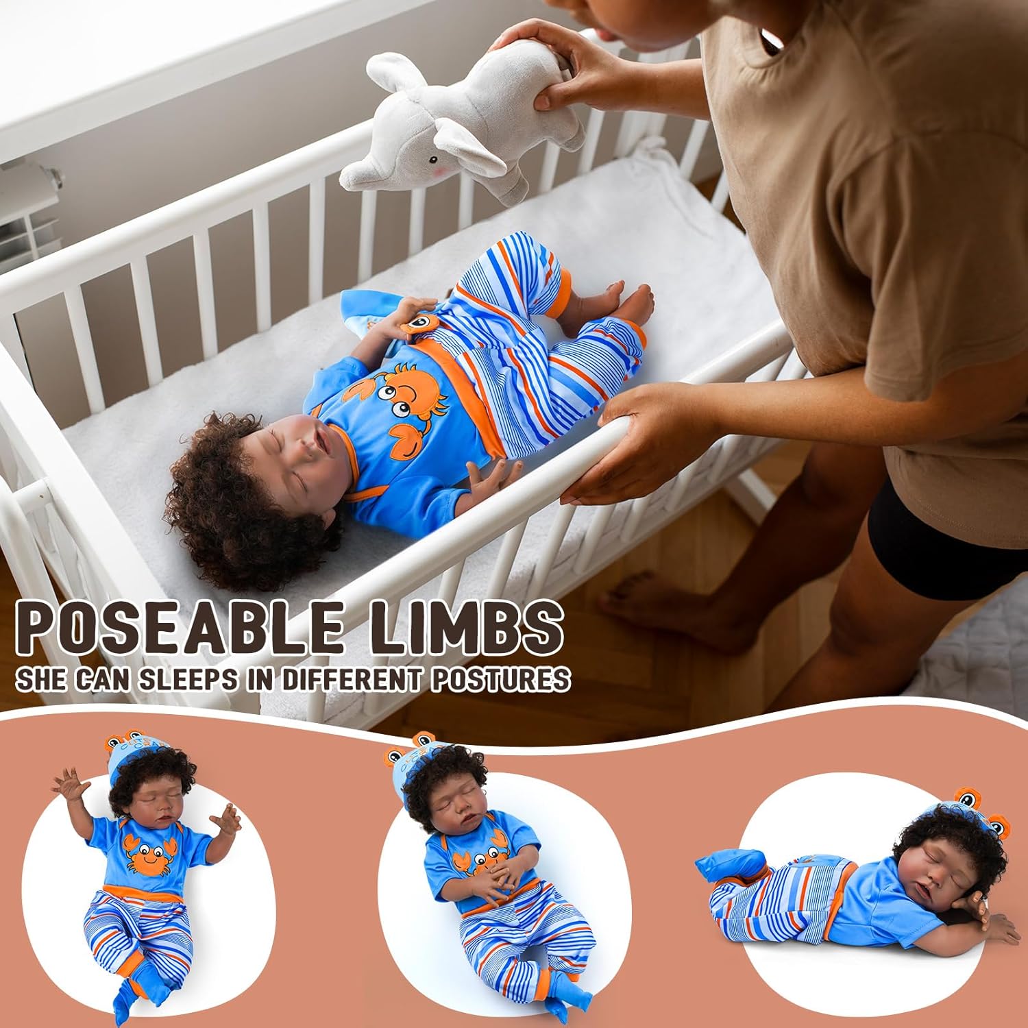 BABESIDE Lifelike Reborn Black Girl 18-Inch Realistic Baby Doll with Clothes and Toy J9717