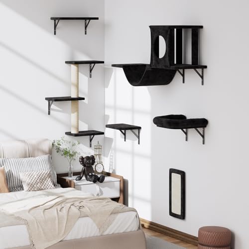 NUNU LAB Wall Mounted Cat Climber Set with House, Tunnel, Scratcher, Black M305