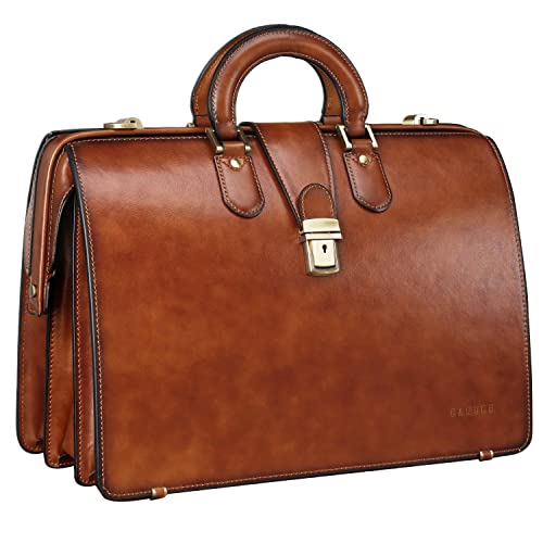 Banuce Vintage Leather Briefcase for Men with Lock Lawyer Briefcase Dulles Doctor Bag Attache Case 15.6 Inch Work Bag