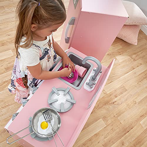 KidKraft Retro Wooden Play Kitchen and Refrigerator 2-Piece Set, Pink, Ages 3+ A4546