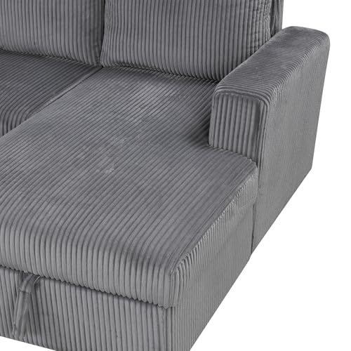 L-Shaped Pull Out Sleep Sofabed with Storage Chaise, Chenille Upholstered X30892