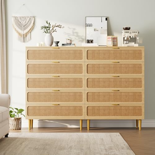 Rattan 5 Drawer Tall Dresser for Bedroom, Black V99880