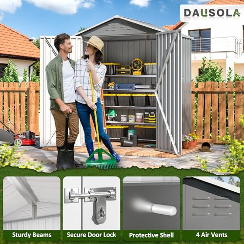 10x10 FT Outdoor Metal Storage Shed with Lockable Doors, Grey Q804763