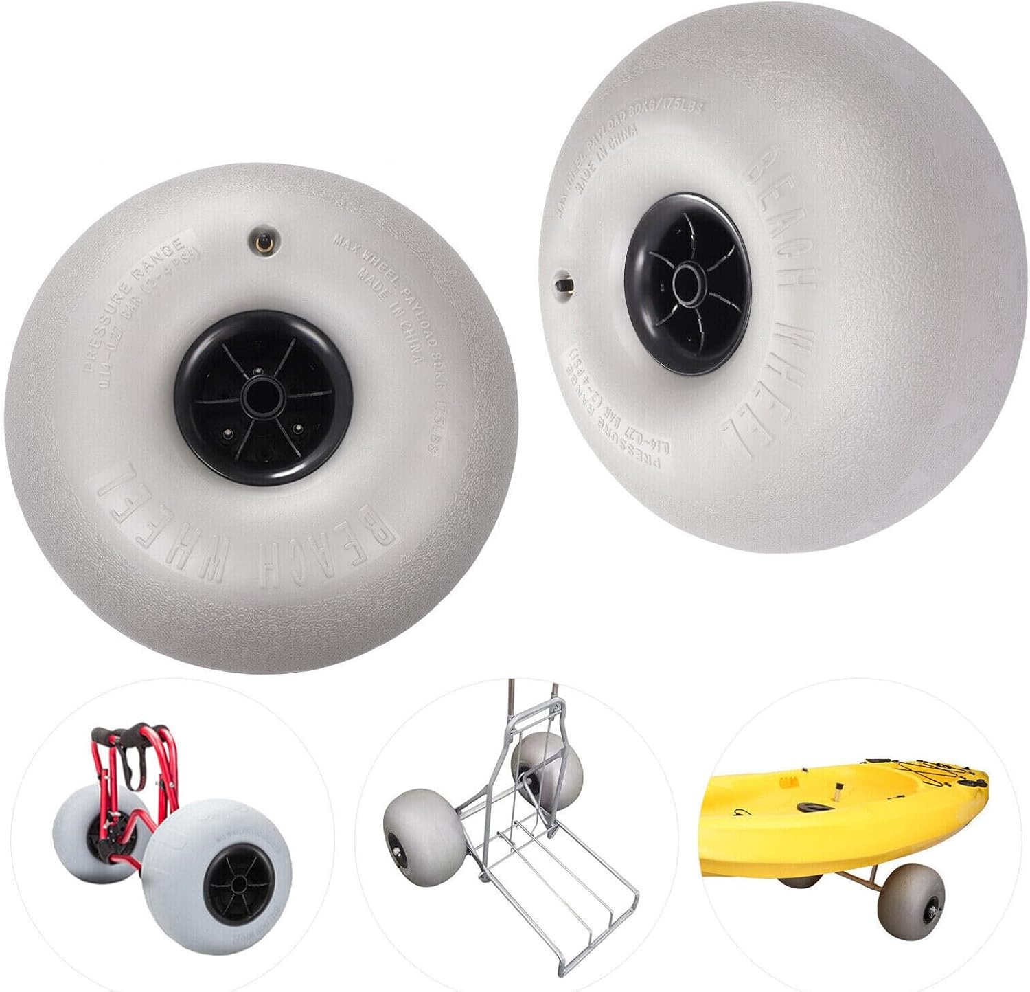 16" Balloon Wheels Beach Cart Tires, Replacement for Kayak Dolly, 2-Pack U421