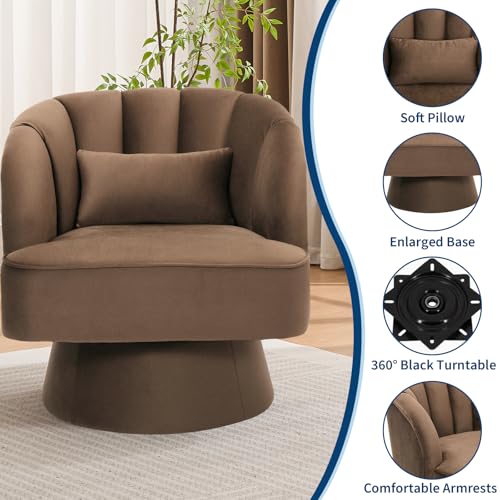 GarveeHome Modern Swivel Barrel Accent Chair, Teddy Fabric Upholstered Armchair, Black W334223