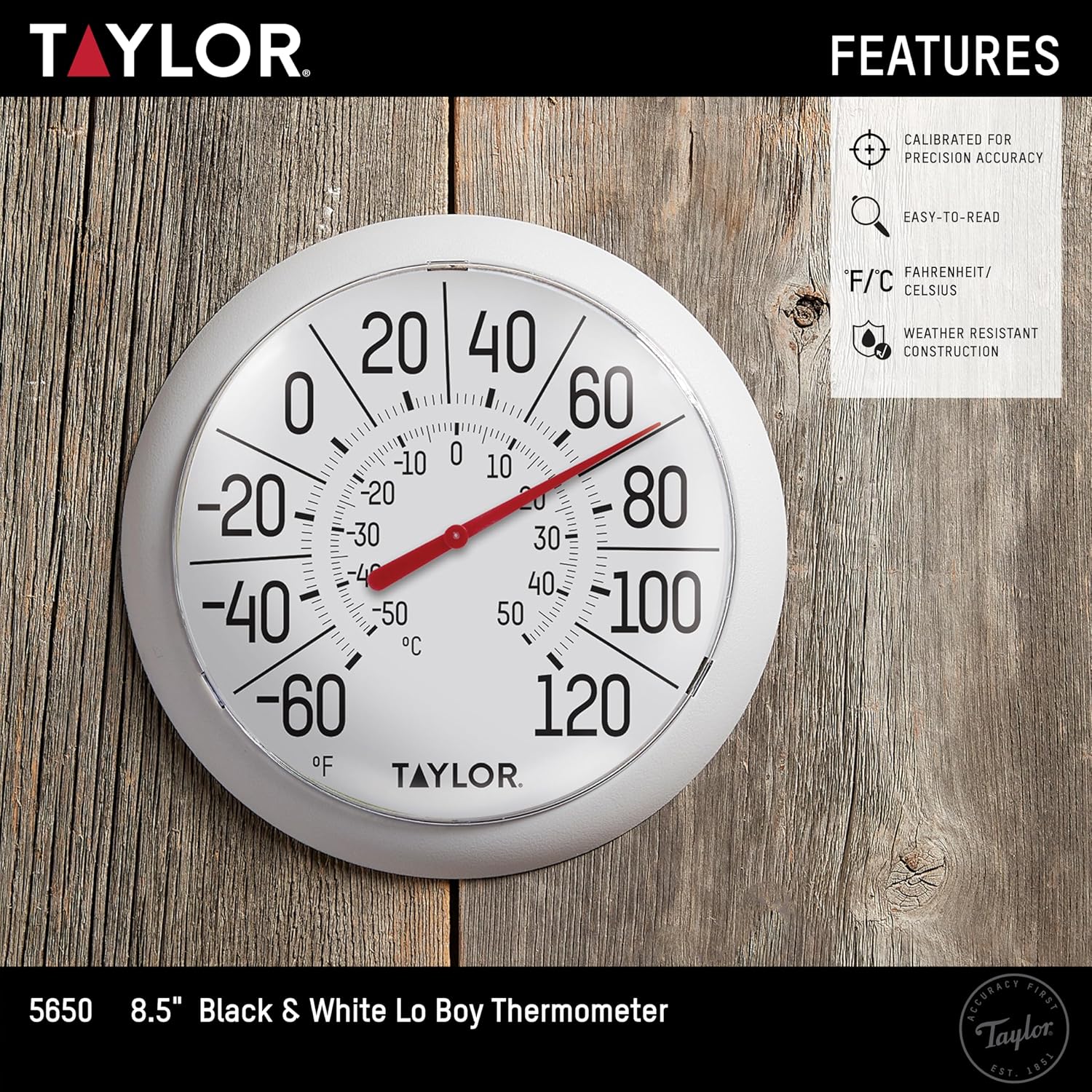 Taylor Big & Bold Indoor Outdoor Dial Thermometer 8.5 Inch White I755