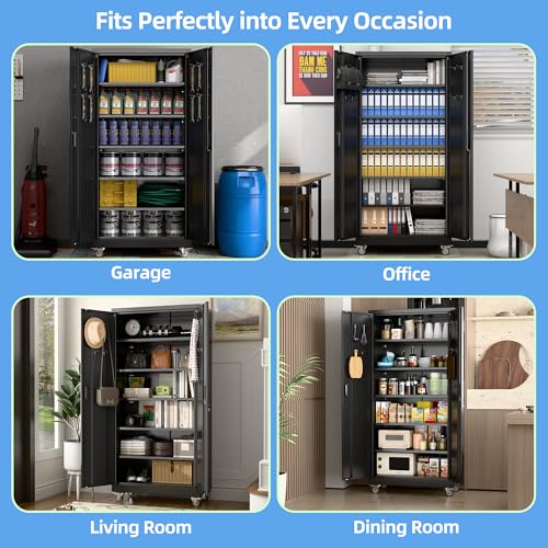 Aobabo 73''H Metal Garage Storage Cabinet with Wheels, Black S572804