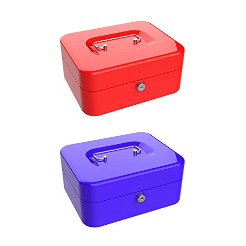 Stalwart Hawk 8-Inch Key Lock Blue Cash Box with Coin Tray Y4530