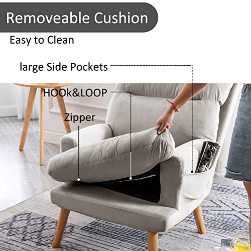INZOY Accent Chair with Ottoman, Velvet Fabric, Beige X279