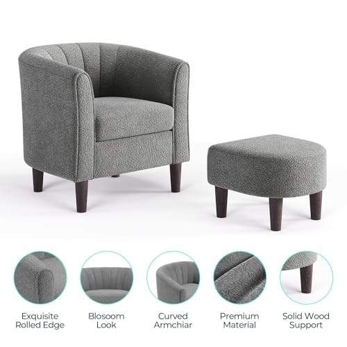 LINSY Accent Chair with Ottoman, Velvet, Olive Green C653
