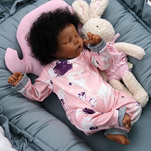 JIZHI Lifelike Reborn Baby Doll Black 17Inch with Cloth Body & Feeding Kit D4907
