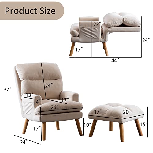 INZOY Accent Chair with Ottoman, Velvet Fabric, Beige X279