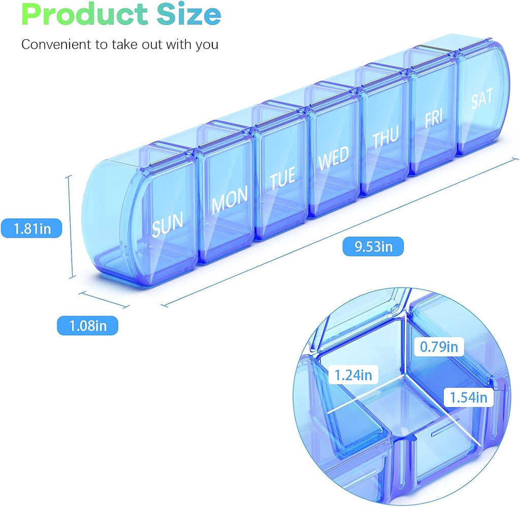 Extra Large Pill Organizer 2 Pack, Weekly Pill Case, BPA Free (Blue+Green) F462887
