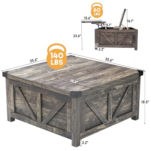 Farmhouse Lift Top Coffee Table with Storage and Charging Station, Brown J61149