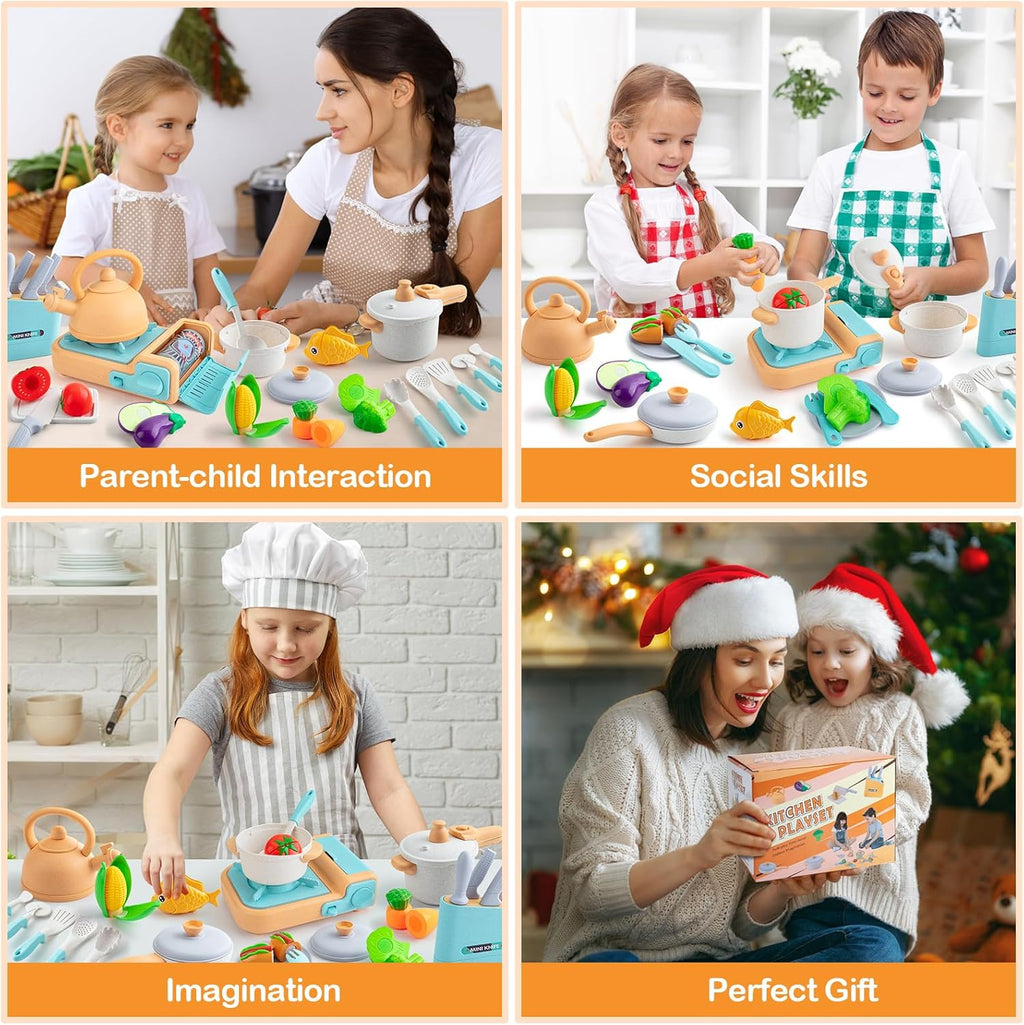 Pretend Play Kitchen Accessories Set, 44PCS Kids Cookware Toys with Gas Stove Sound & Light Z90914