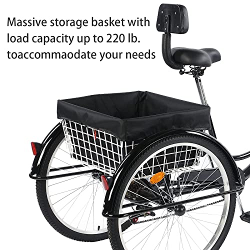 EMYJAY Adult Tricycle 24 Inch 3-Wheel Cruiser Bike with Large Basket M6284
