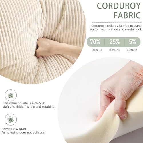 Corduroy Single Sofa Chair with Side Pocket, Beige O582