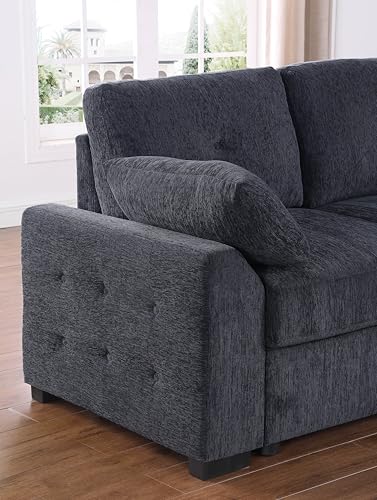 L-Shaped Pull Out Sleep Sofabed with Storage Chaise, Chenille Upholstered X30892