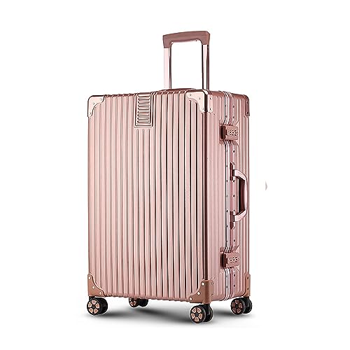 Aluminum Frame Hardside Luggage with Spinner Wheels and TSA Lock, 8 Spinner Wheels Luggage Lightweight Carry On Suitcase, Rolling Luggage Carry on for Travel/business (26 inch, Rose Gold+White)