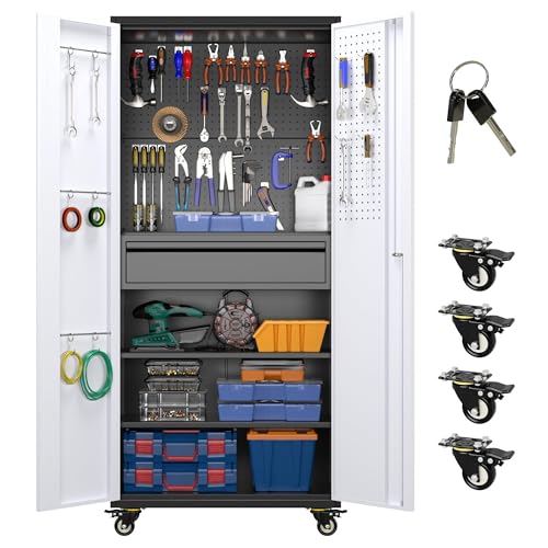 Aobabo 73''H Metal Garage Storage Cabinet with Wheels, Black S572804