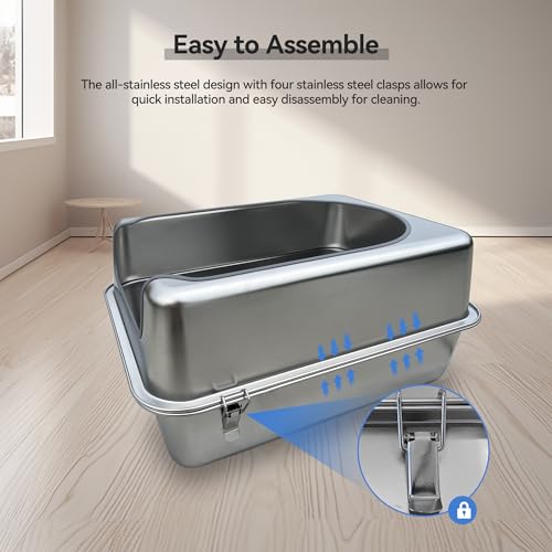 Stainless Steel Litter Box with Metal Lid and Scoop for Large Cats L7907