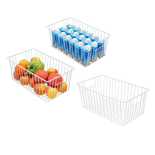 16" Upright Freezer Organizer Baskets, Wire Storage Bins, White, Set of 6 V556519