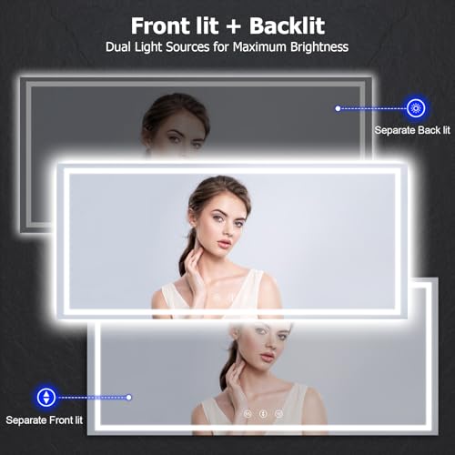 YOLEO 40x36 LED Bathroom Mirror with Front and Backlit, Anti-Fog, Dimmable N615