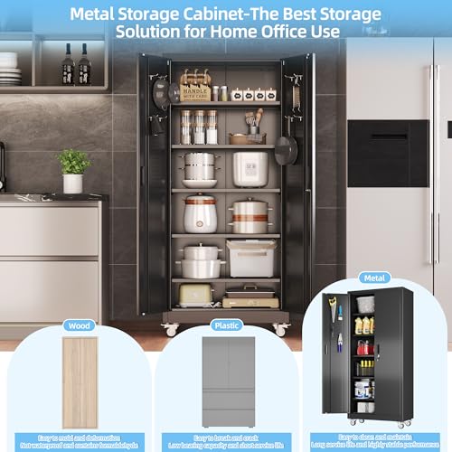 Aobabo 73''H Metal Garage Storage Cabinet with Wheels, Black S572804