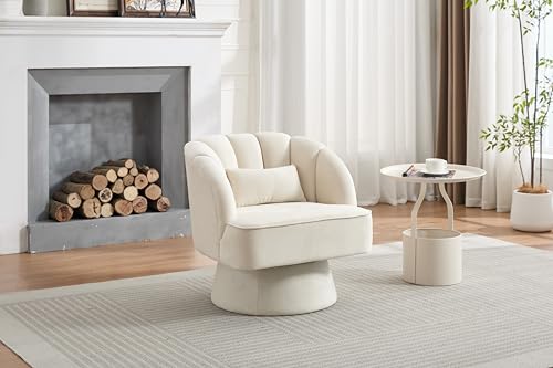 GarveeHome Modern Swivel Barrel Accent Chair, Teddy Fabric Upholstered Armchair, Black W334223
