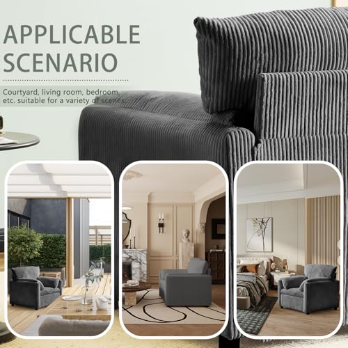 Corduroy Single Sofa Chair with Side Pocket, Beige O582
