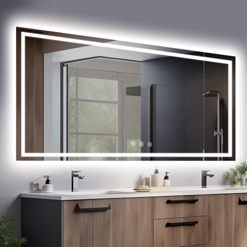 YOLEO 40x36 LED Bathroom Mirror with Lights, Led Mirror for Bathroom with Front and Backlit, Lighted Bathroom Vanity Mirror for Wall, Anti-Fog, Dimmable, Memory Function, 3 Colors, Horizontal/Vertical