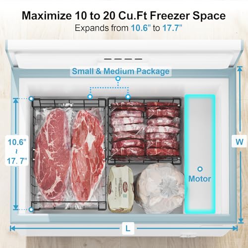 iSPECLE Freezer Organizer Bins 2 Pack, Expandable Stackable for Chest Freezer, Black R10570