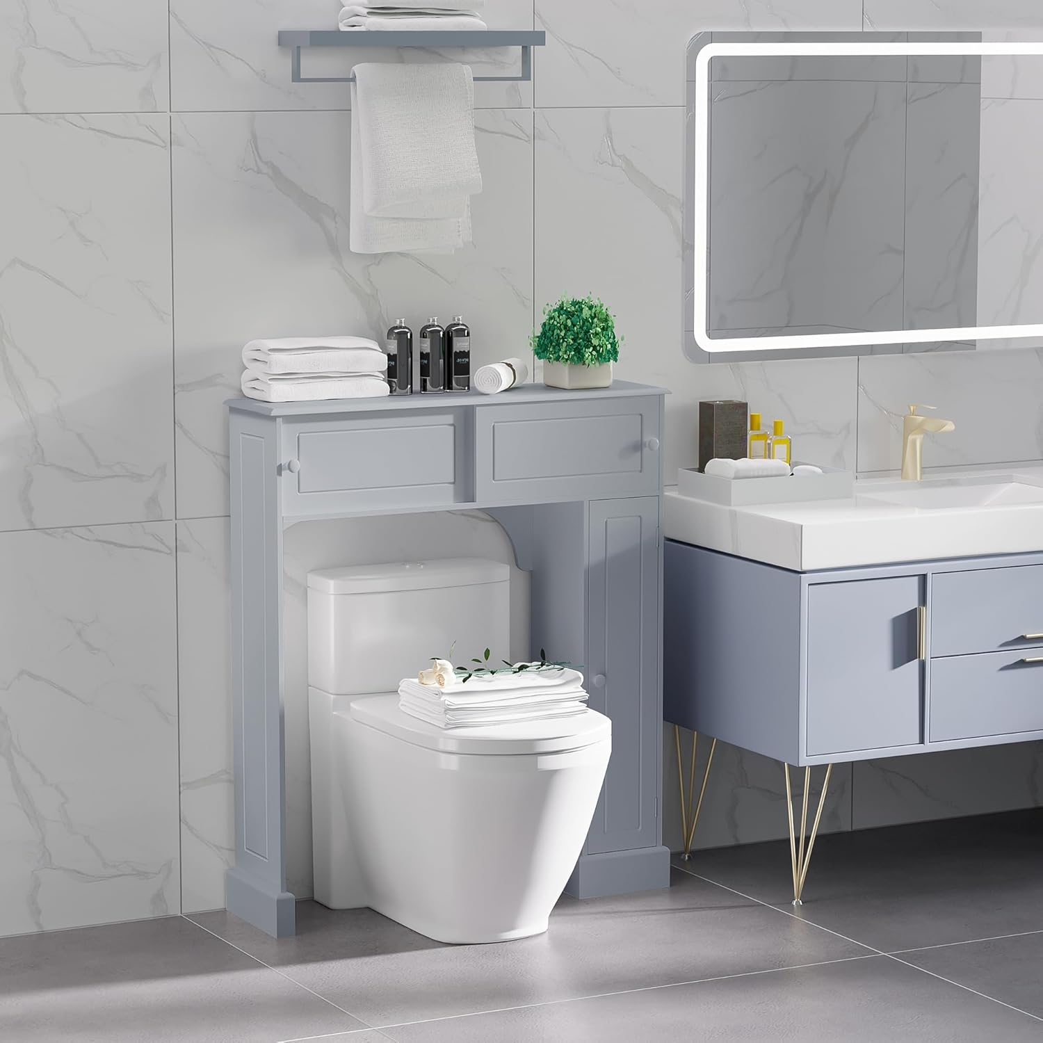 HOMCOM Over The Toilet Bathroom Cabinet, Freestanding Storage, Gray M949