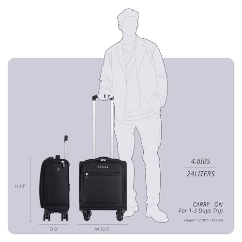Verage Underseat Carry On Luggage with Wheels, 14.5 Inch Spinner Suitcase, Black V292