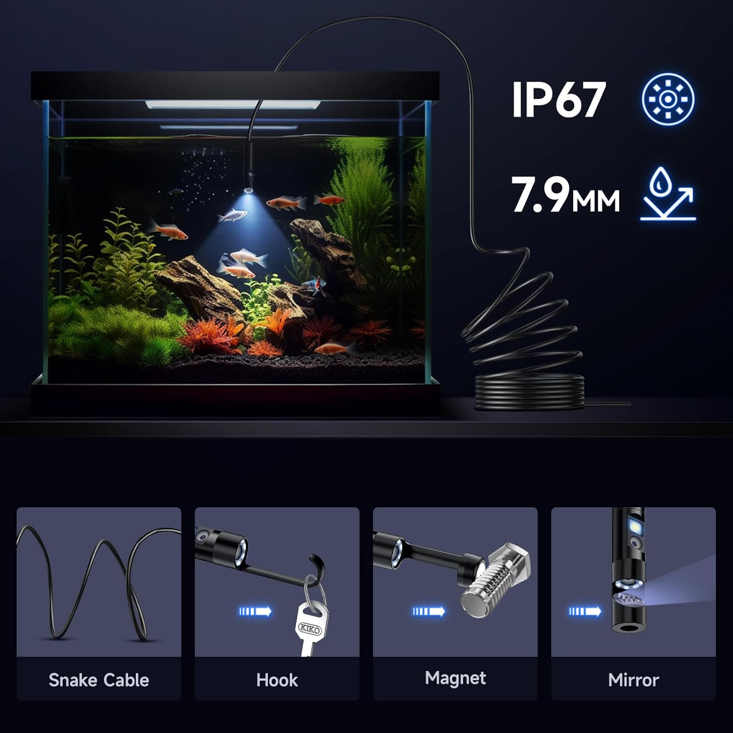 Endoscope Camera with Light, 1920P HD Borescope, IP67 Waterproof 16.5FT for iPhone iPad Android K19485