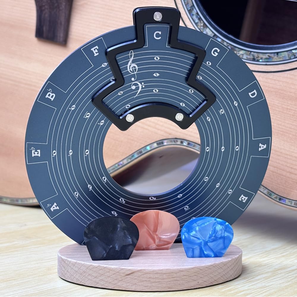 Circle of Fifths Wheel Metal Melody Tool with Guitar Chord Chart and Wooden Stand H2494