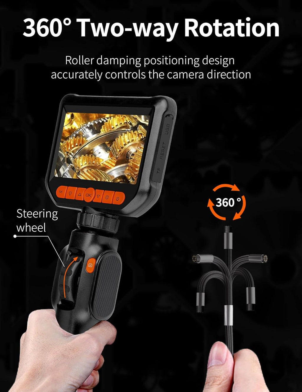 Daxiongmao 1080 HD Two-Way Articulating Borescope, IP67 Waterproof, 5.0 ft Cable Q9765