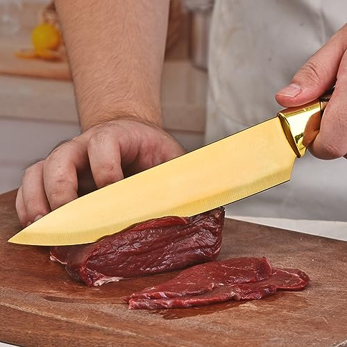 Gold Knife Block Set with Acrylic Stand, 14Pcs Stainless Steel Kitchen Knives U2598