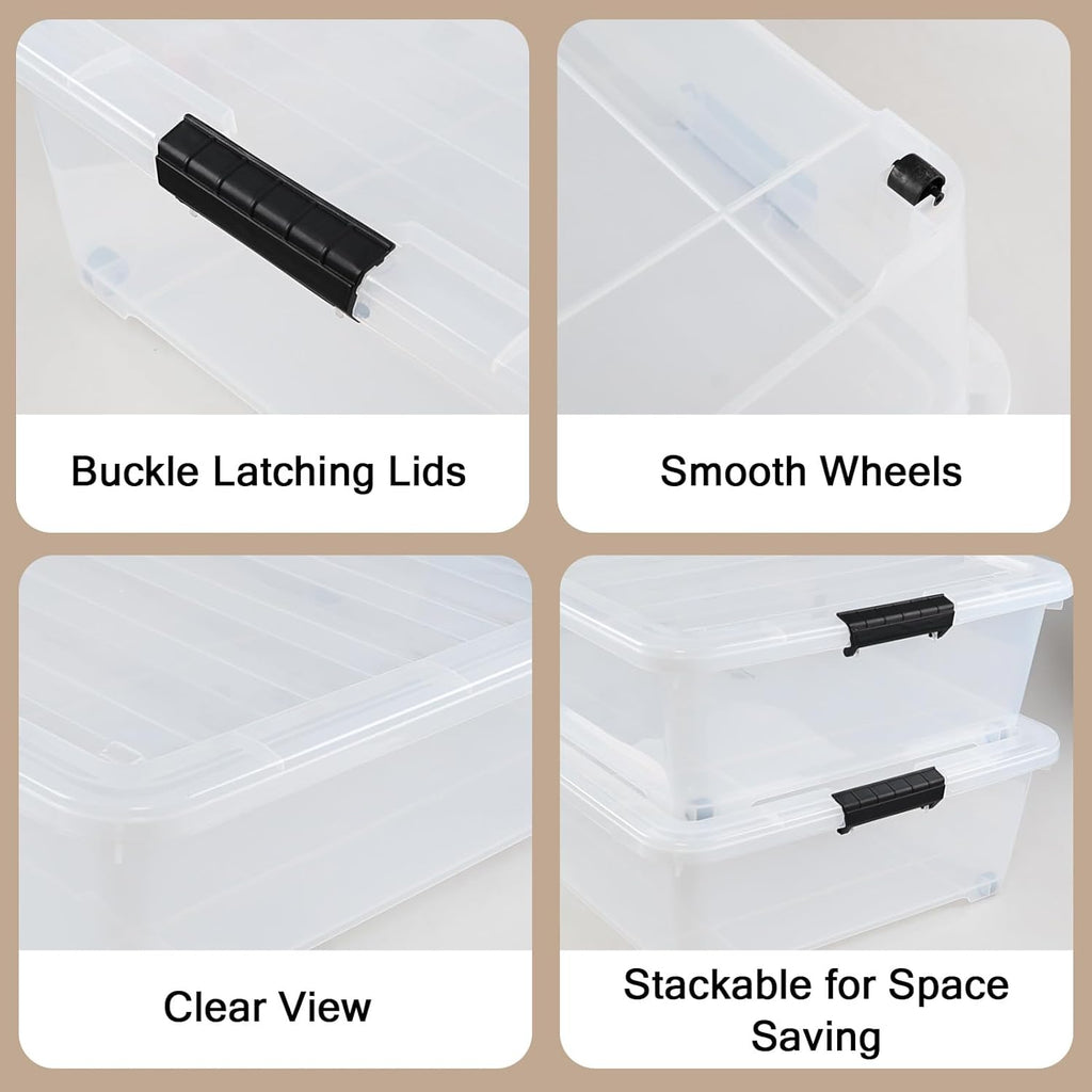 3 Pack Clear Plastic Under Bed Storage Bins with Wheels and Lids S21761