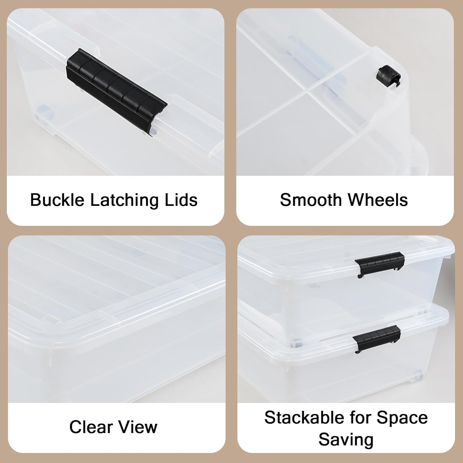 3 Pack Clear Plastic Under Bed Storage Bins with Wheels and Lids S21761