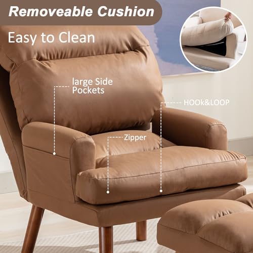 INZOY Accent Chair with Ottoman, Velvet Fabric, Beige X279