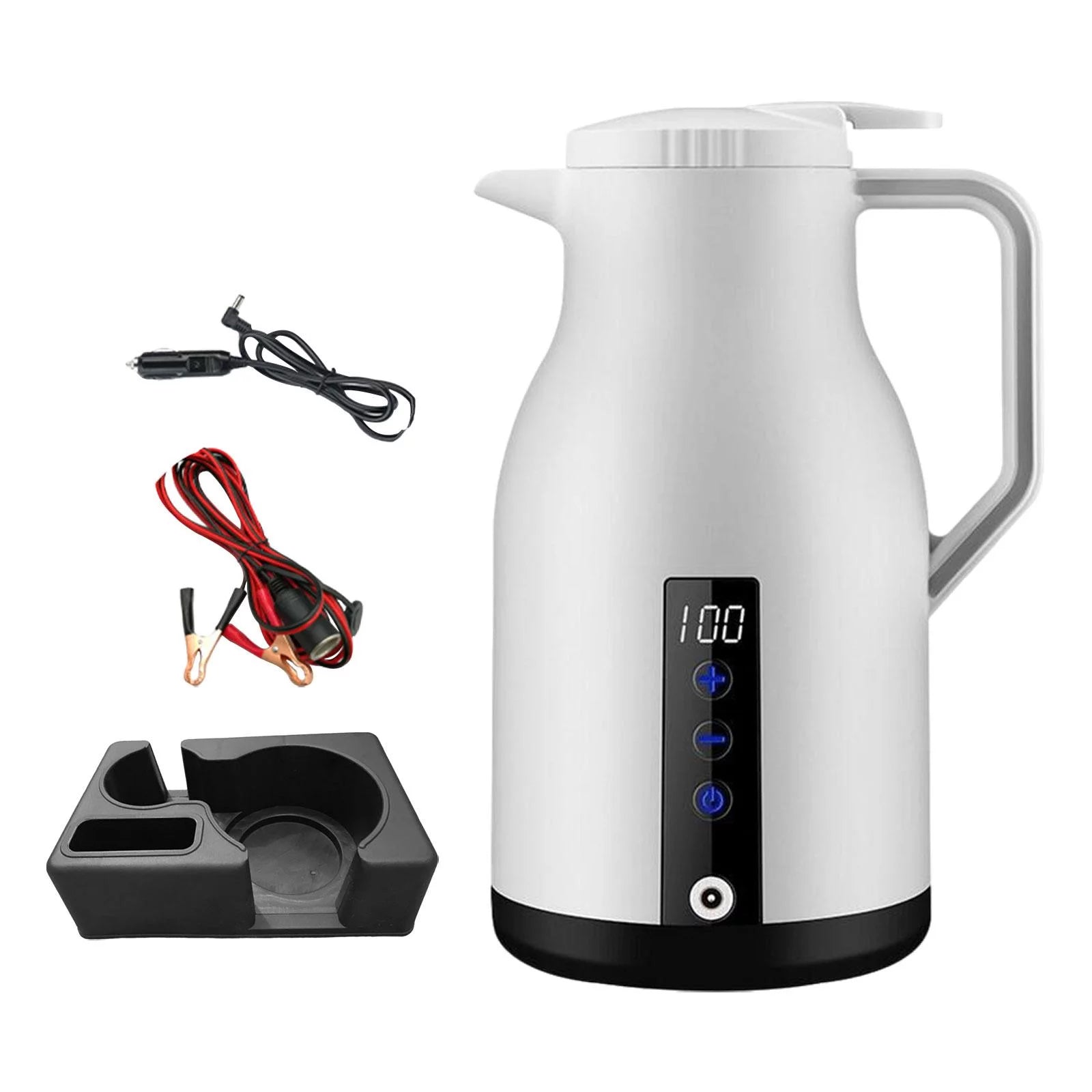 Portable Electric Car Kettle for Tea Milk, White with Base G4114