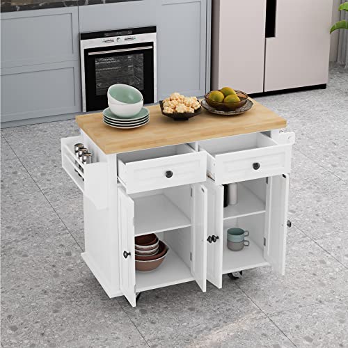 Kitchen Island Cart on Wheels with Wood Top and Drop Leaf Breakfast Bar M7732